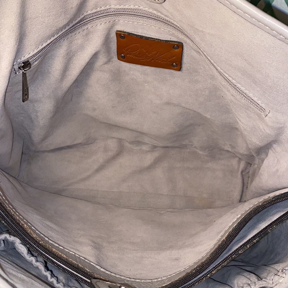 Patricia Nash Tooled Cut Out Gray Leather Tote Bag - Picture 11 of 13
